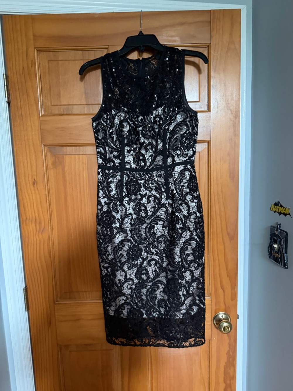 Vince Camuto Black Lace Midi Dress with Nude Underlay